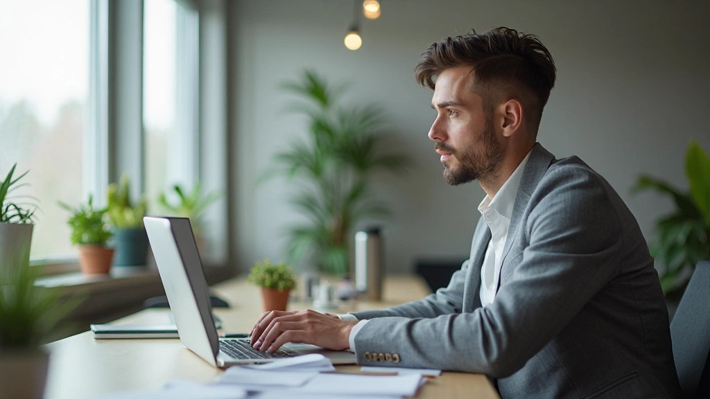 Professional werkt op laptop met moderne digitale tools in contemporary kantoor