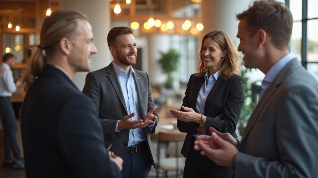 Professioneel netwerkbijeenkomst met zakelijke professionals die contacten uitwisselen