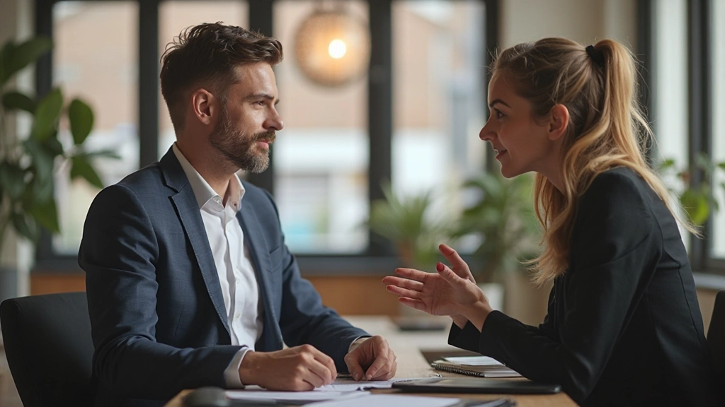 Two professionals with two hands each visible having career mentoring conversation