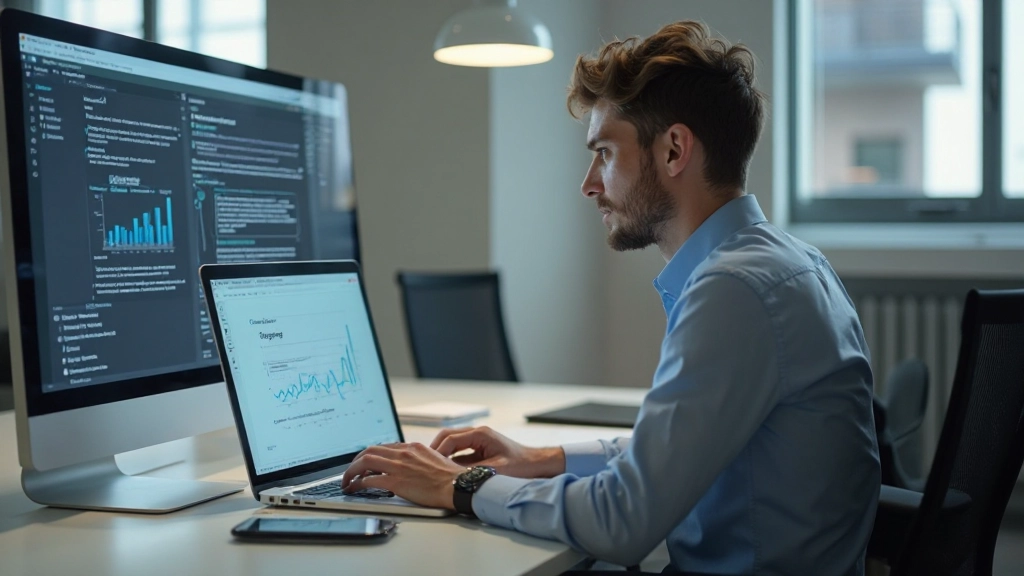 Professional werkende op digitale vaardigheden op moderne laptop in kantoor